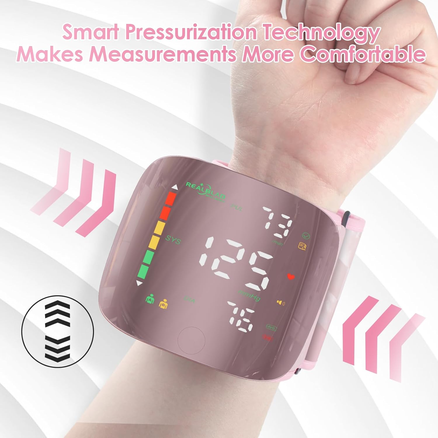 Wrist Blood Pressure Monitor for Home Use, Curved Screen, Rechargeable BP Machine

