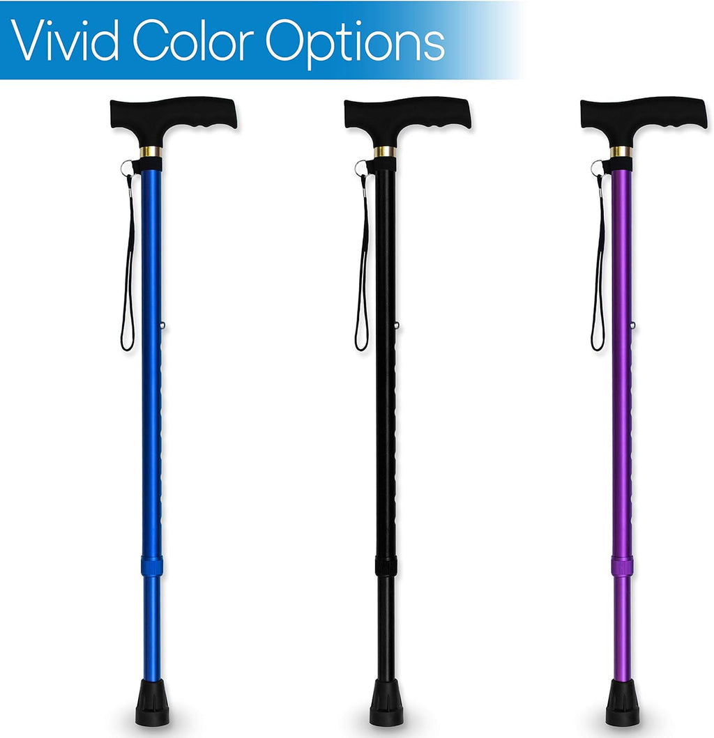 RMS Adjustable Walking Cane Aluminum Offset Handle with Wrist Strap and Rubber Tip

