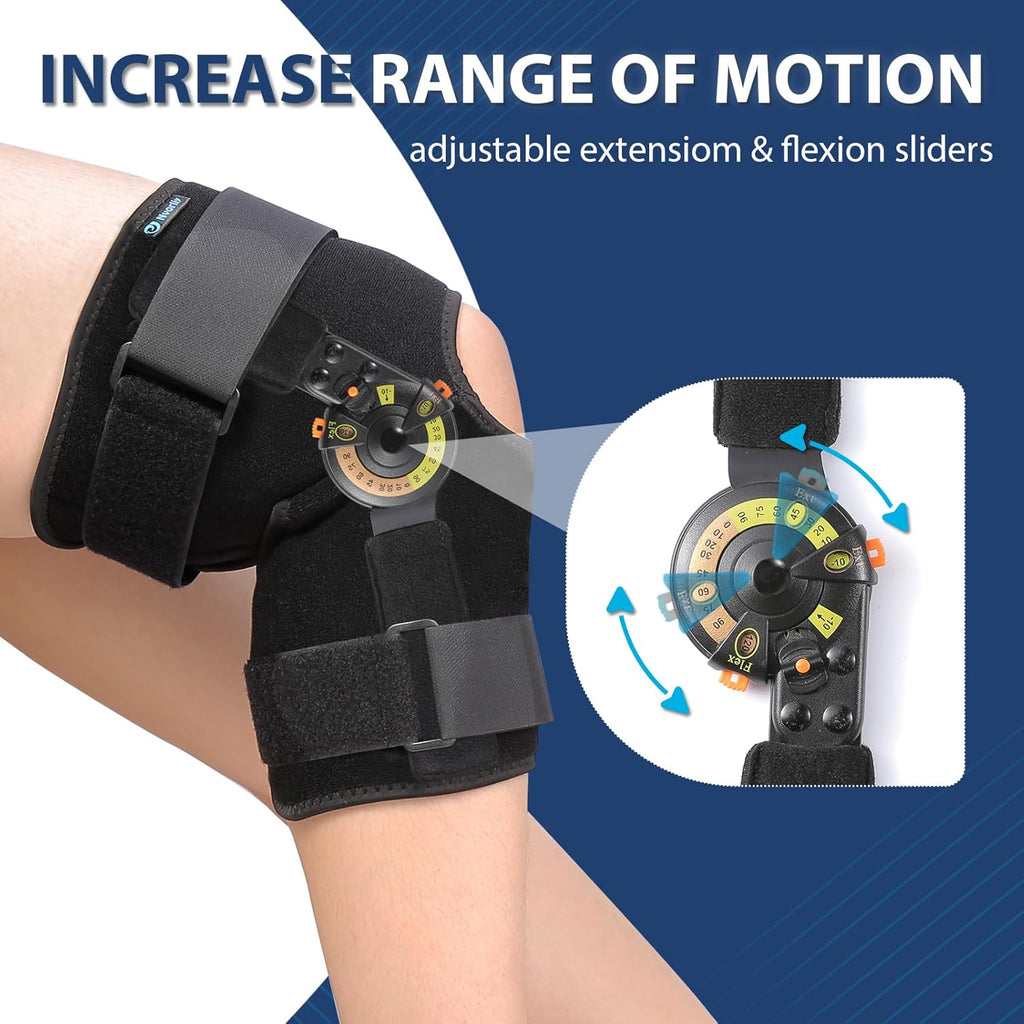 Nvorliy Hinged ROM Knee Brace with Side Stabilizers and Locking Dials

