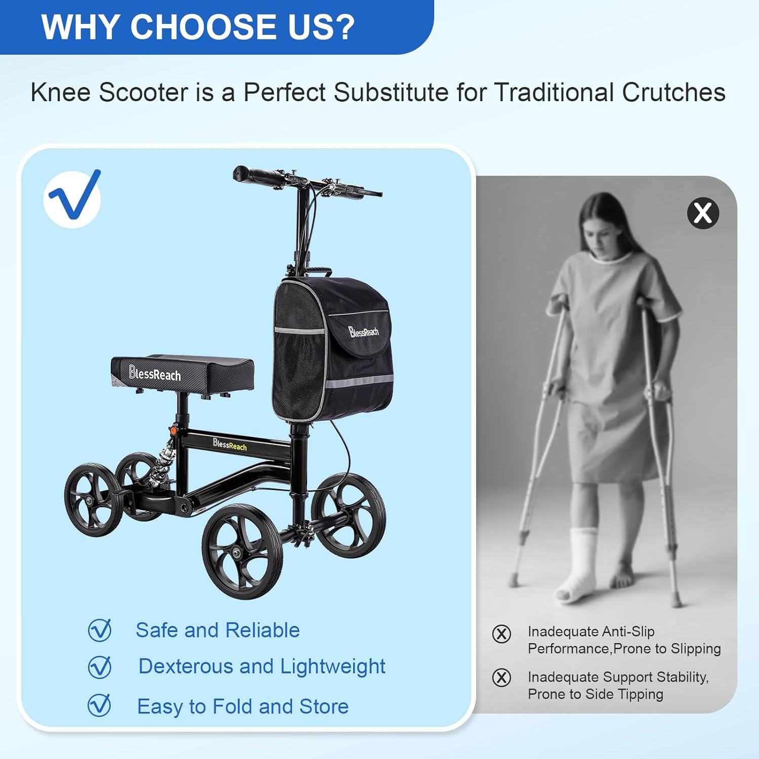BlessReach Economy Knee Scooter, Steerable Knee Walker, Foldable Knee Walker

