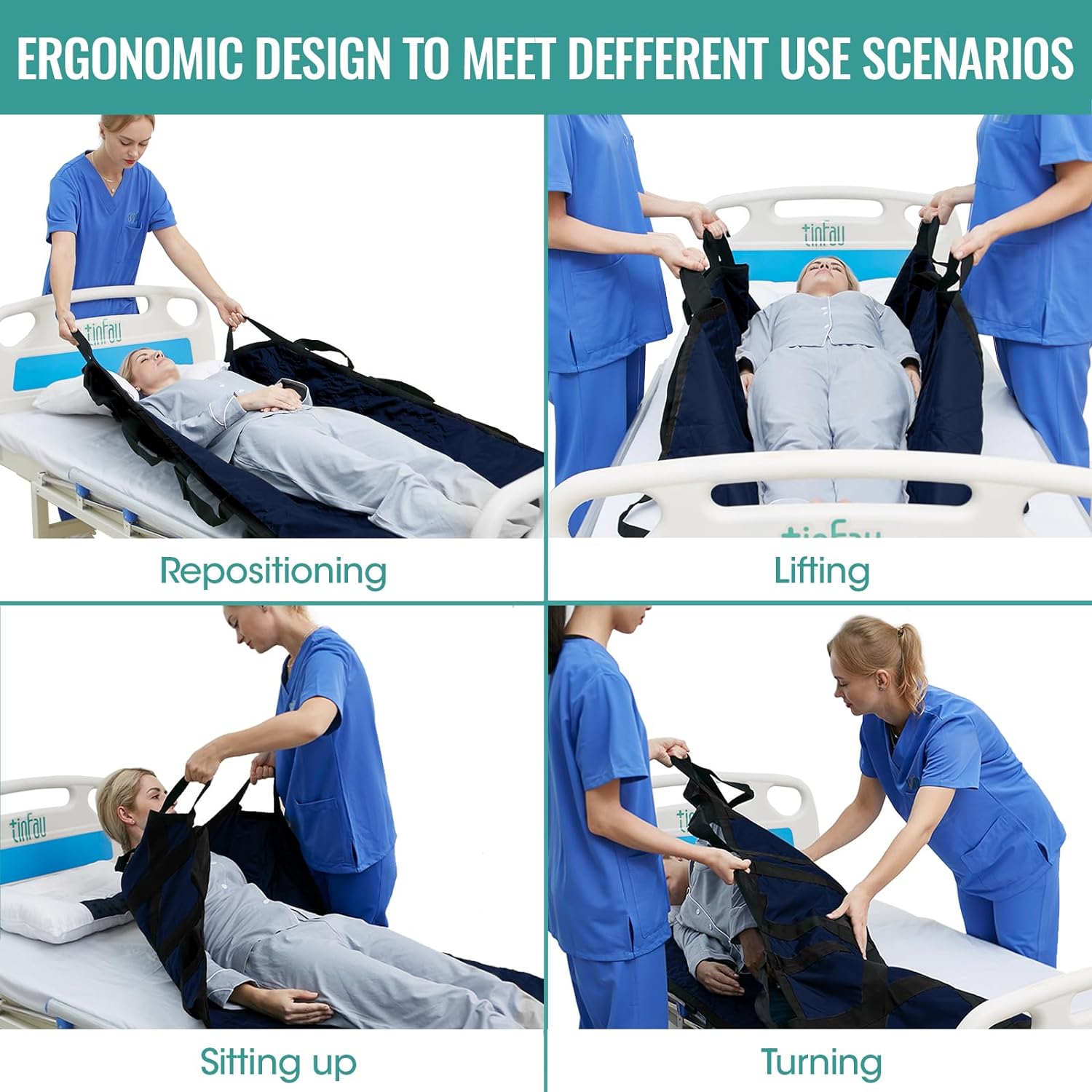 Positioning Bed Pad with Handles, Waterproof Nylon Glide Sheet for Patient Transfer

