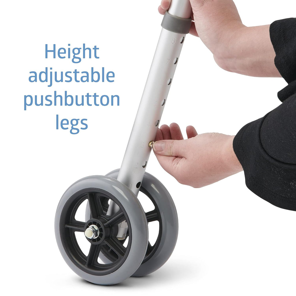 Medline Upright Walker with Armrests, Height Adjustable, Dual Wheels, 300 lb

