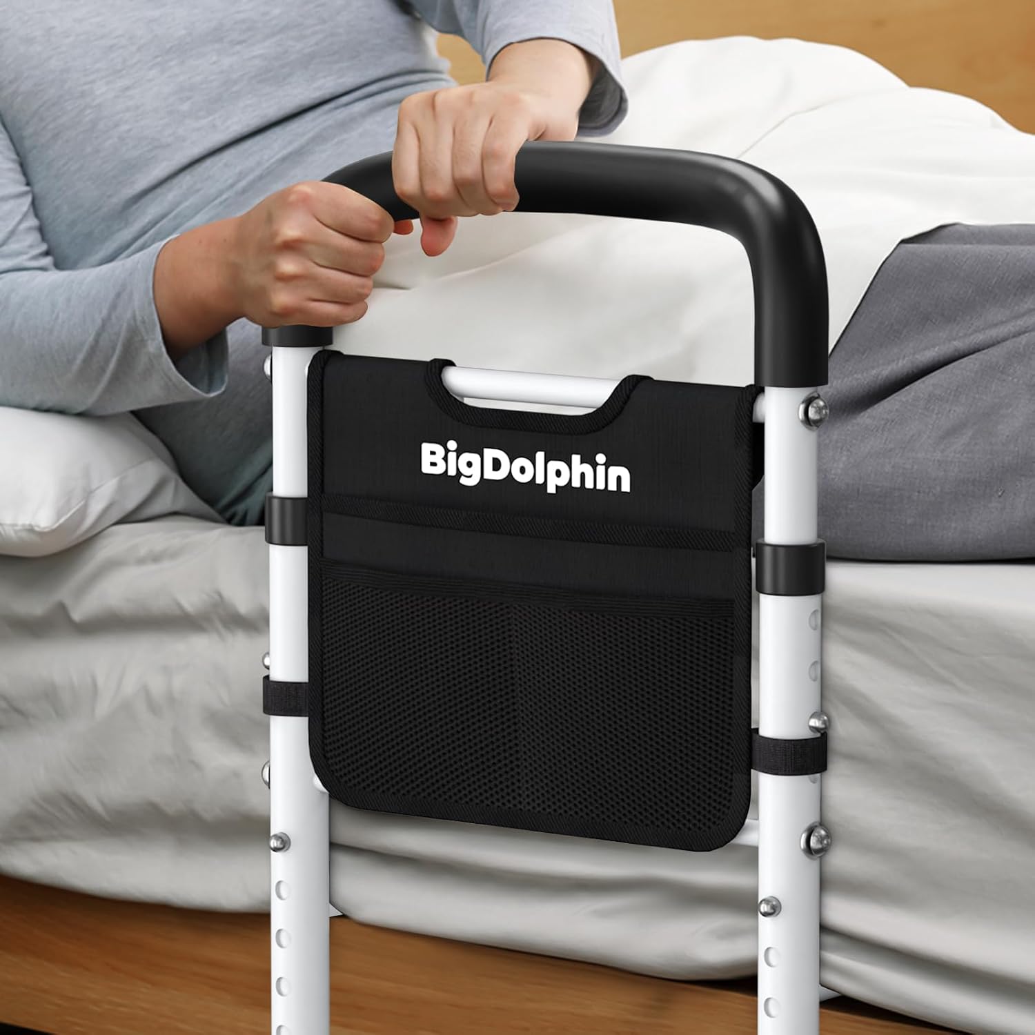 Bed Rails for Seniors Safety ASTM Adjustable Bed Assist Rail 350 lb Non-Slip Grip

