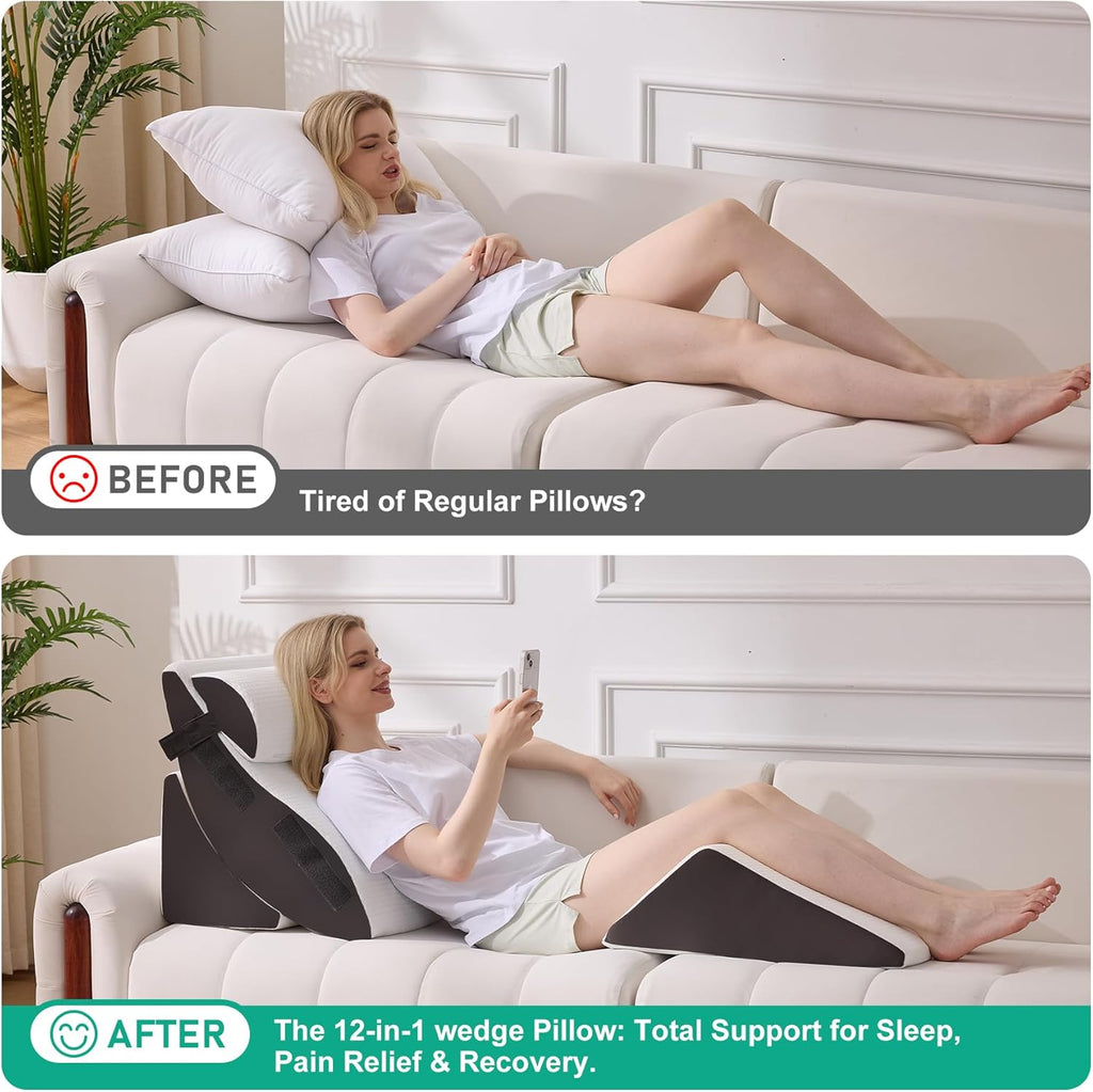 BA Orthopedic Wedge Pillow Set, Adjustable Memory Foam for Bed Back Pain Relief

