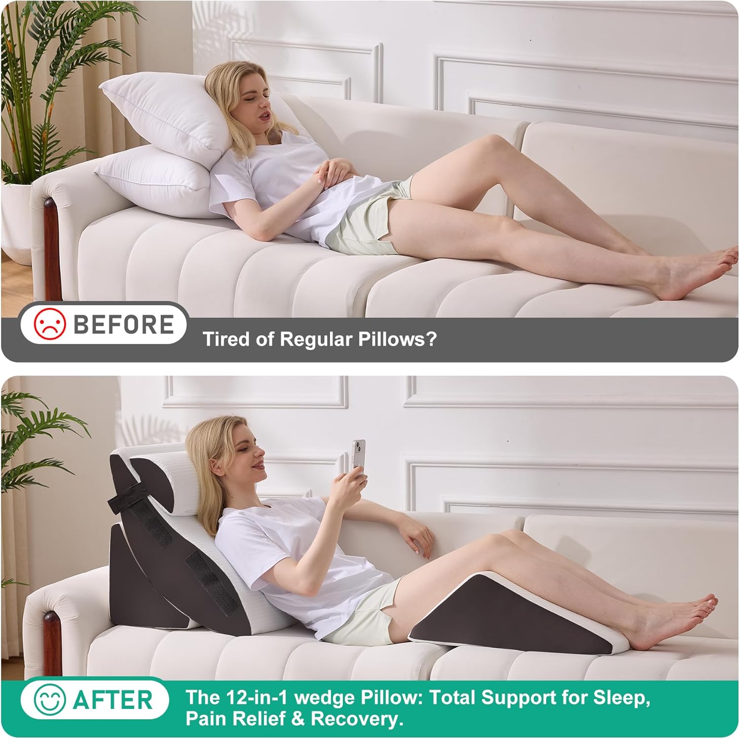BA Orthopedic Wedge Pillow Set, Adjustable Memory Foam for Bed Back Pain Relief

