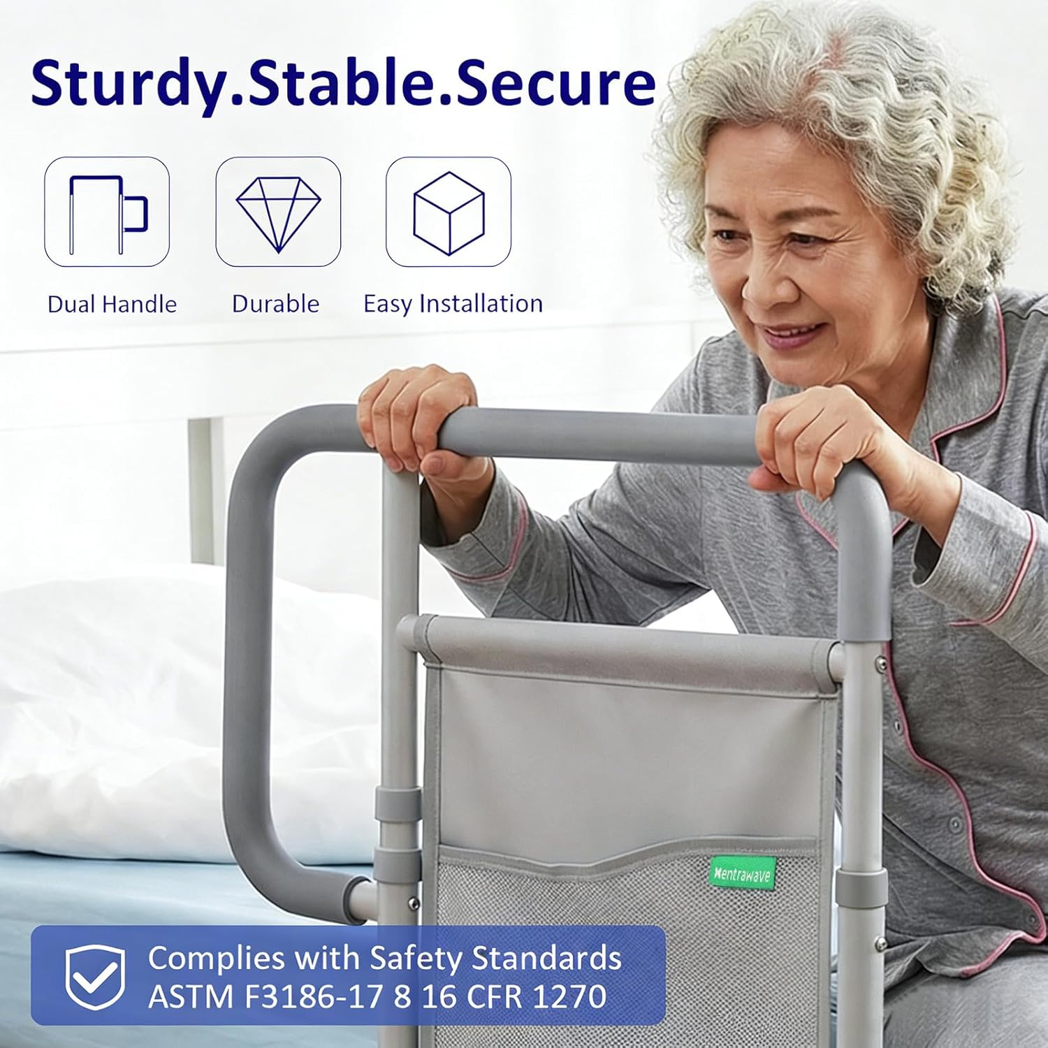 Bed Assist Rail for Elderly Adults, ASTM-Certified, Dual Non-Slip Handles

