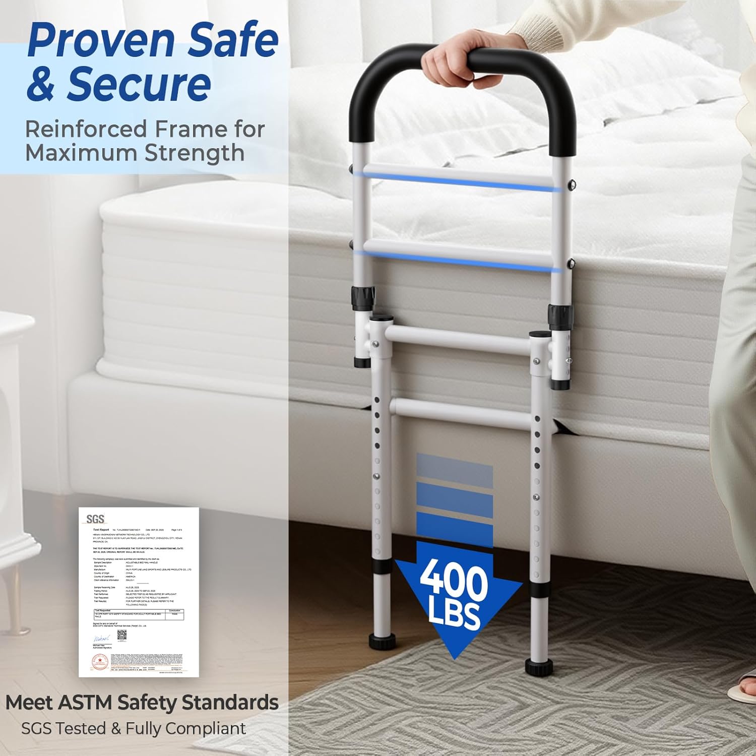 KingPavonini Bed Rails for Elderly Safety ASTM-Approved Bed Cane Anti-Wobble Feet

