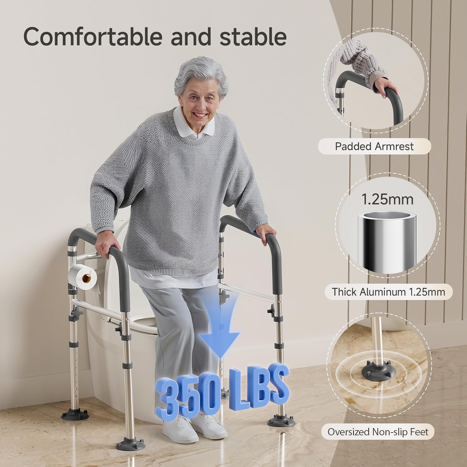 Loyoda Height-Adjustable Toilet Safety Rail with Padded Folding Handles

