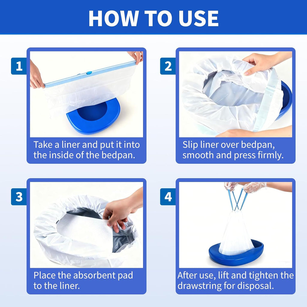 Bedpan Set with Disposable Liners, Absorbent Pads and Gloves for Elderly

