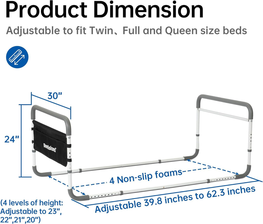 Dual Bed Side Hand Rail Adjustable Bed Assist for Seniors, Elderly, Hospital Use

