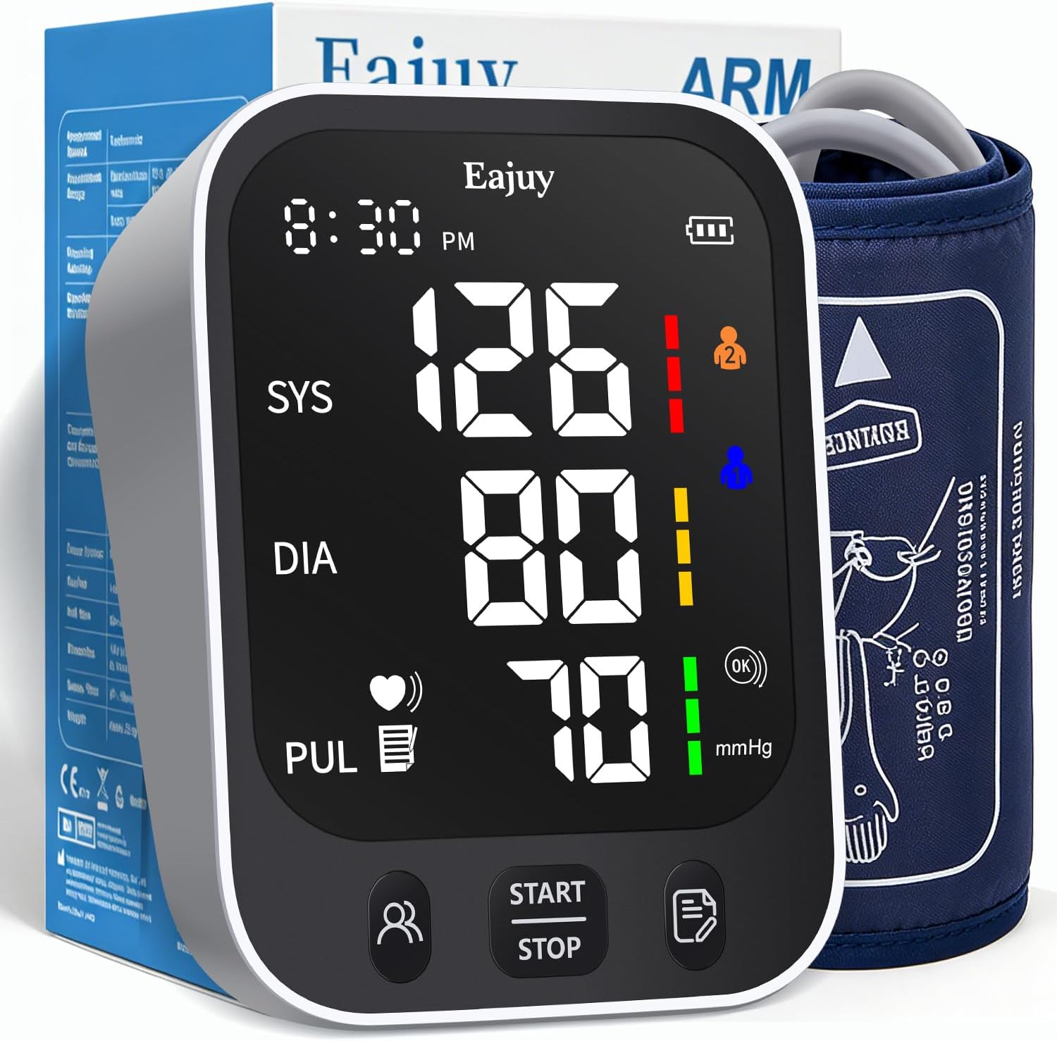 Upper Arm Blood Pressure Monitor with Large LED Display, Dual User and Adjustable Cuff

