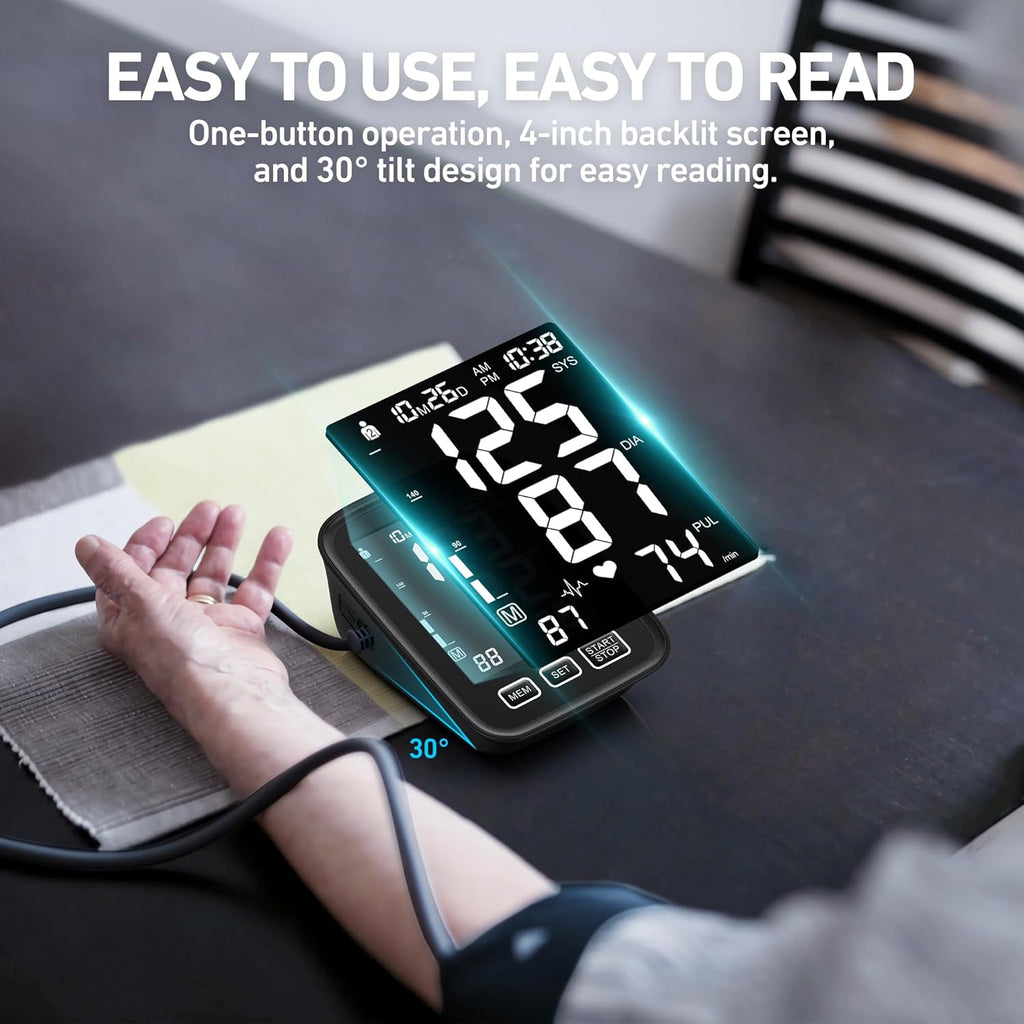 AQESO Upper Arm Digital Blood Pressure Monitor with Backlit Display, 2-User Mode

