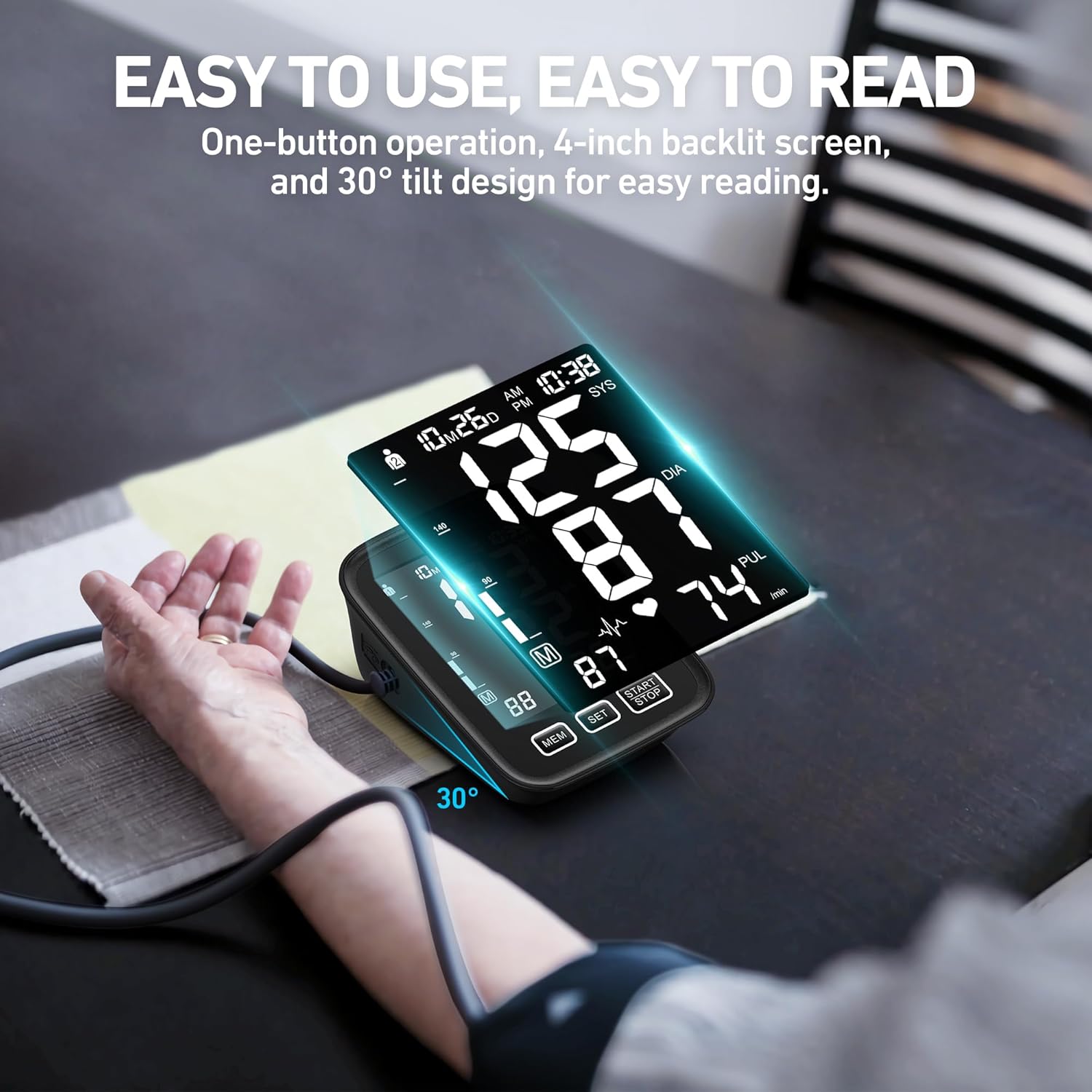 AQESO Upper Arm Digital Blood Pressure Monitor with Backlit Display, 2-User Mode


