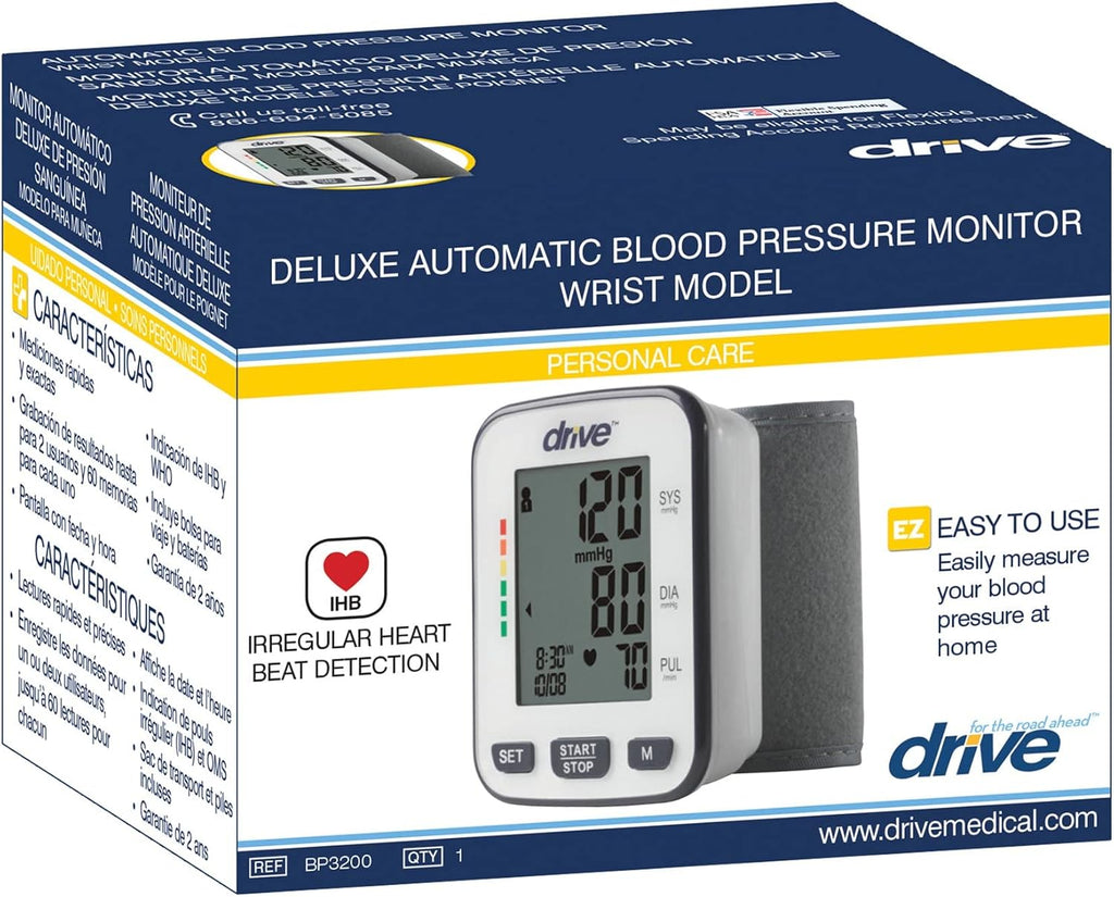 Drive Medical Automatic Deluxe Wrist Blood Pressure Monitor with LCD Display


