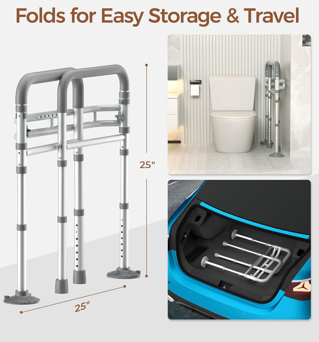Soundfuse Adjustable Foldable Toilet Safety Rails for Seniors, 350 lb Capacity

