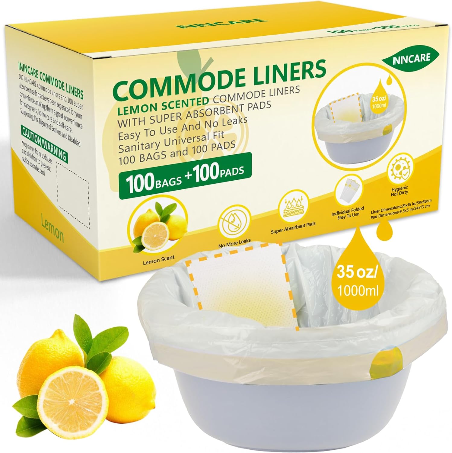 Commode Liners with Absorbent Inserts for Bedside Commode, Toilet & Camping


