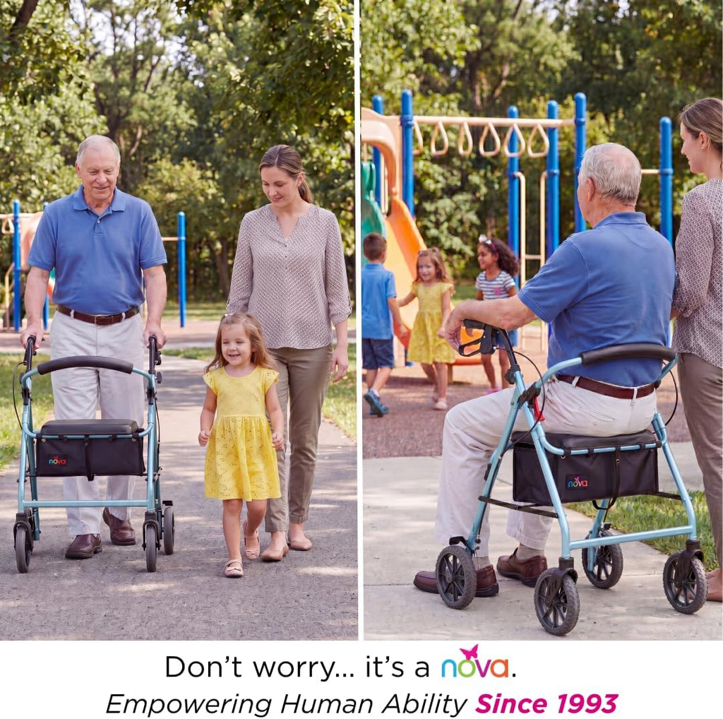 NOVA Zoom Rollator Walker with Padded Seat, Folding Lock, Locking Hand Brakes

