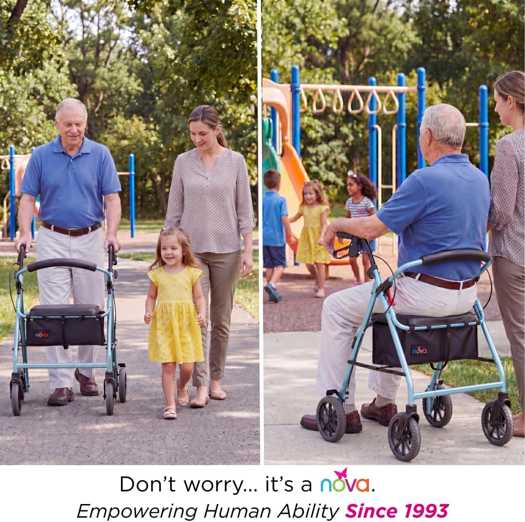 NOVA Zoom Rollator Walker with Padded Seat, Folding Lock, Locking Hand Brakes


