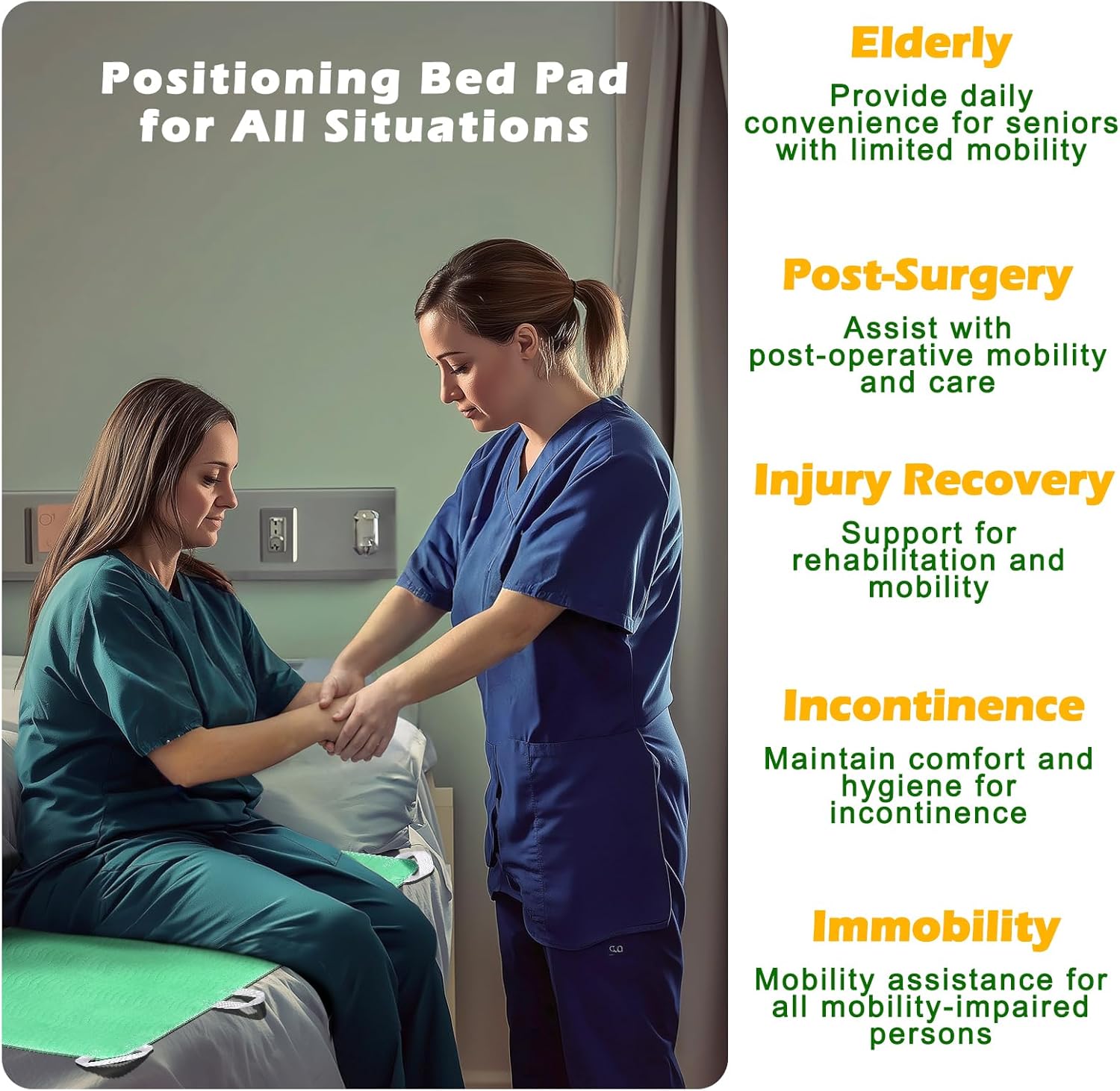 Positioning Bed Pad with Handles Waterproof Washable Reusable Bed Pad for Elderly

