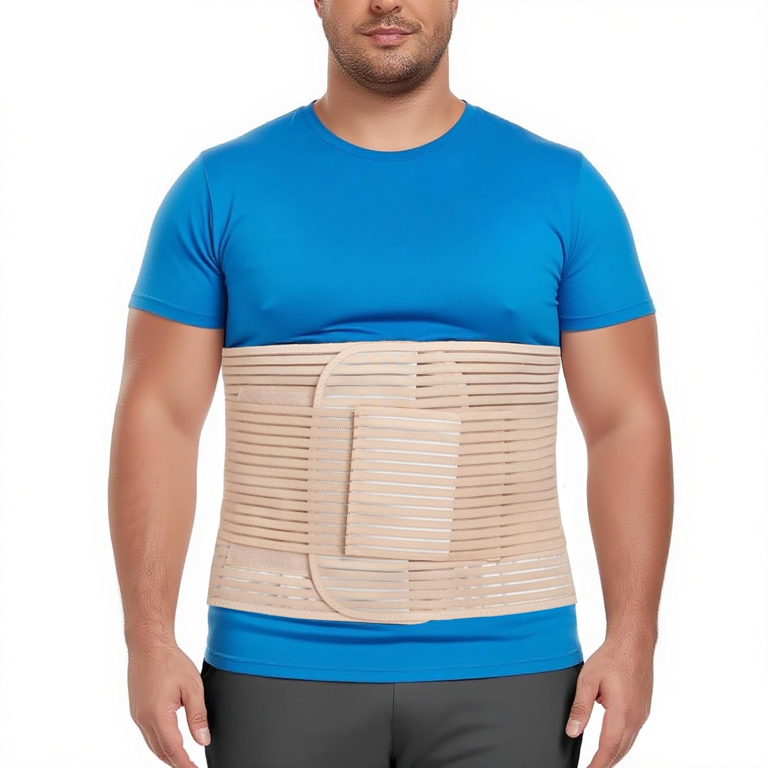Abdominal Binder 12-Inch Wide Breathable Elastic Belly Wrap for Hernia Recovery

