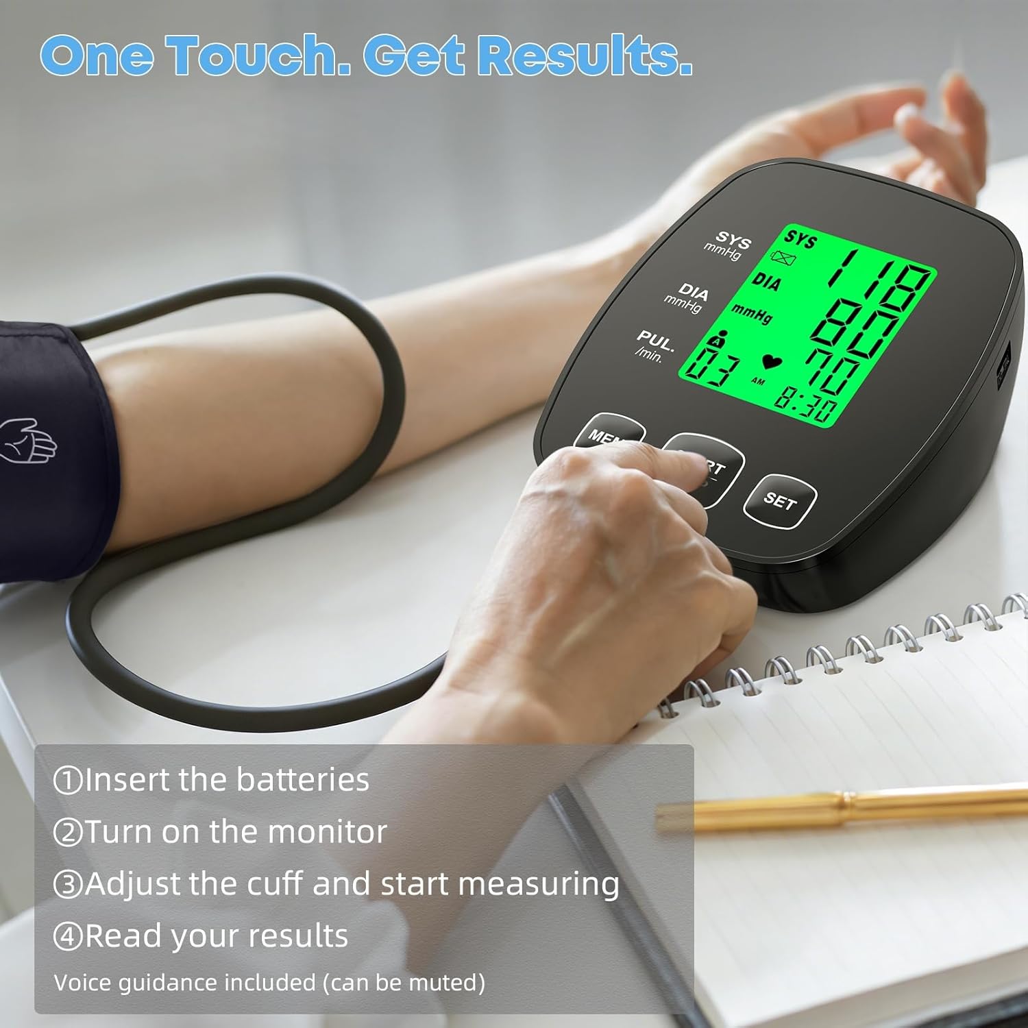 iEarve Upper Arm Blood Pressure Monitor for Home, Wide-Range Cuff, USB Power

