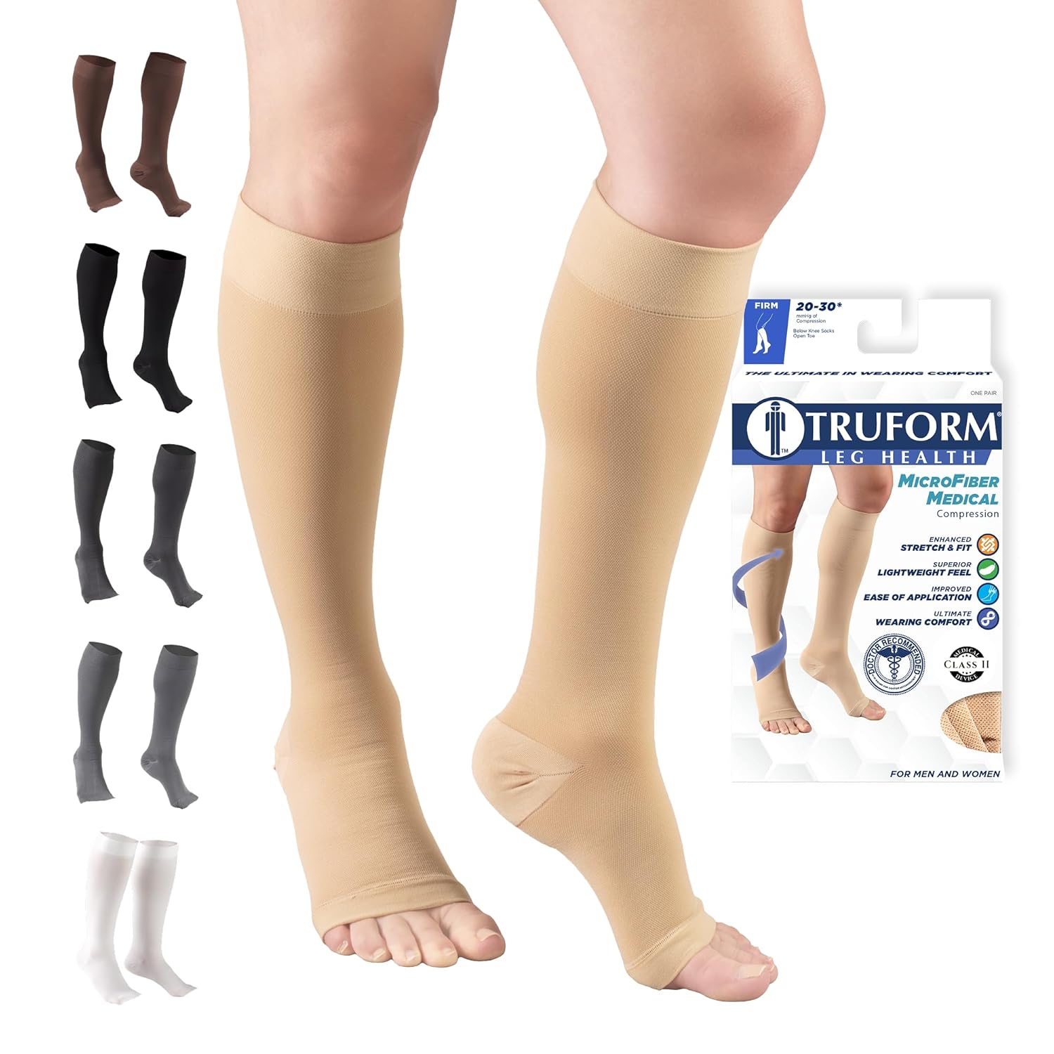 Truform 20-30 mmHg Knee High Open Toe Compression Stockings, Unisex

