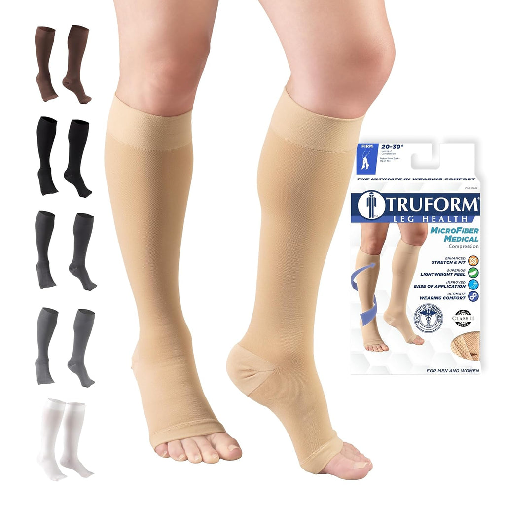 Truform 20-30 mmHg Knee High Open Toe Compression Stockings, Unisex

