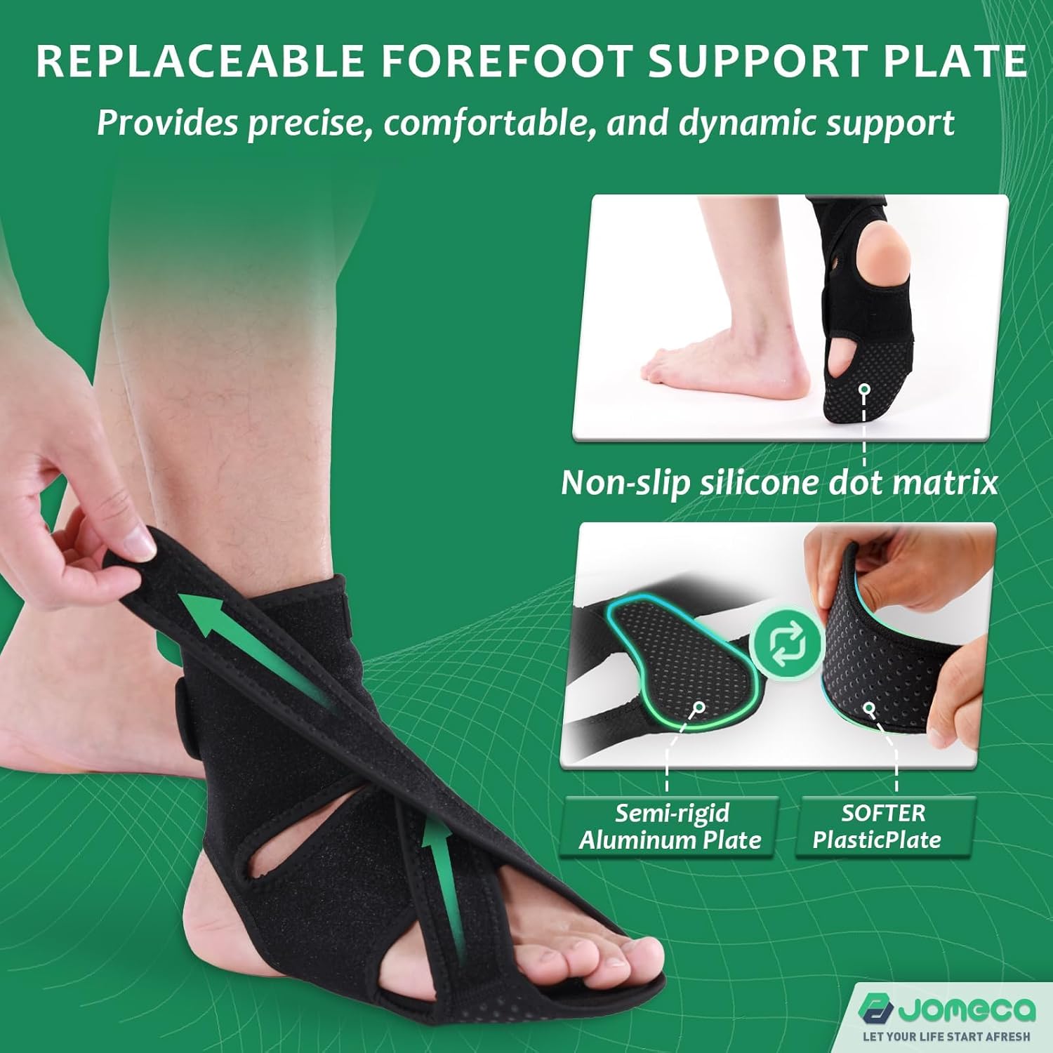 JOMECA Drop Foot Brace with Adjustable Soft AFO Dual Forefoot Support Plates

