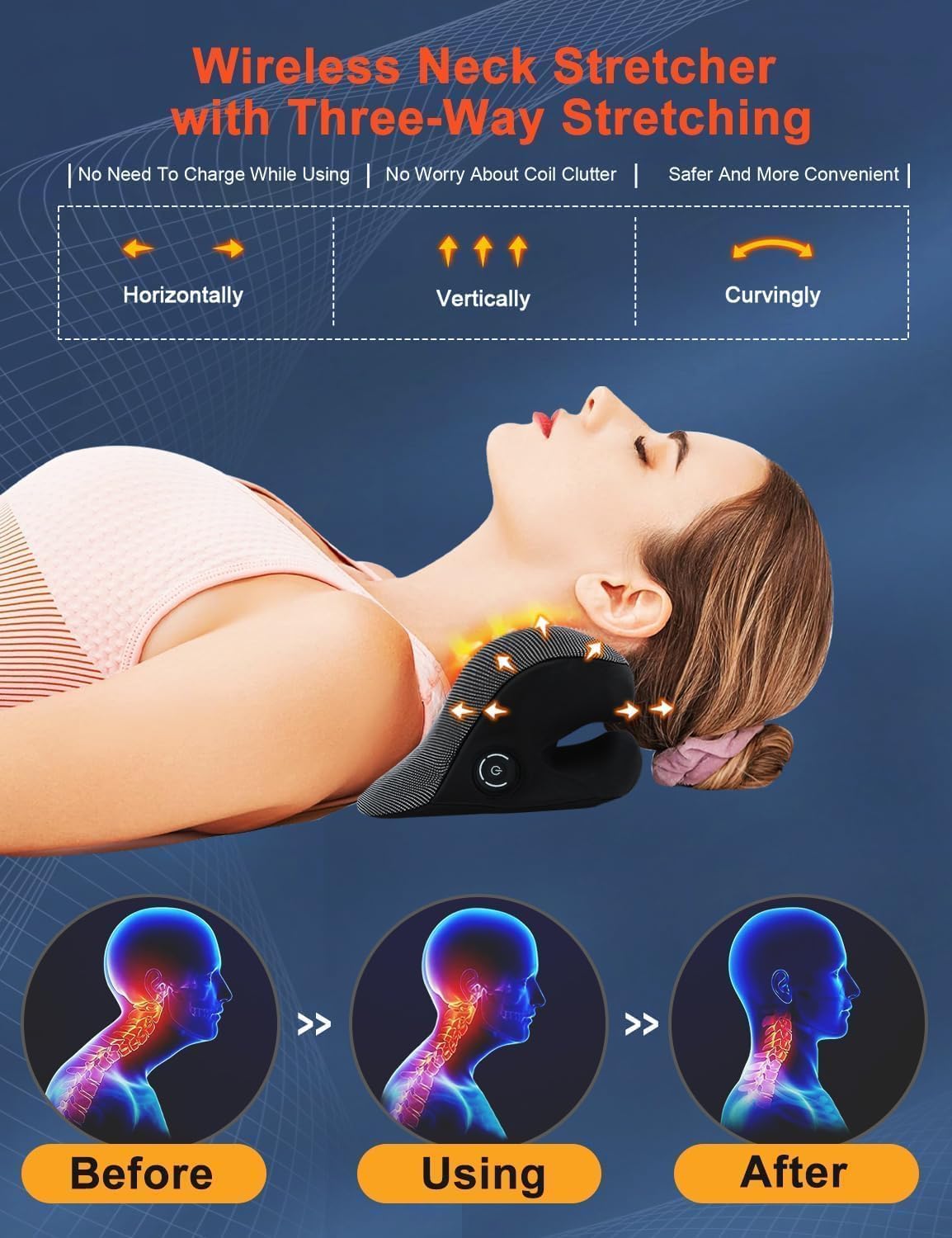 Wireless Heated Neck Stretcher, Cervical Traction Device with Heating Pad


