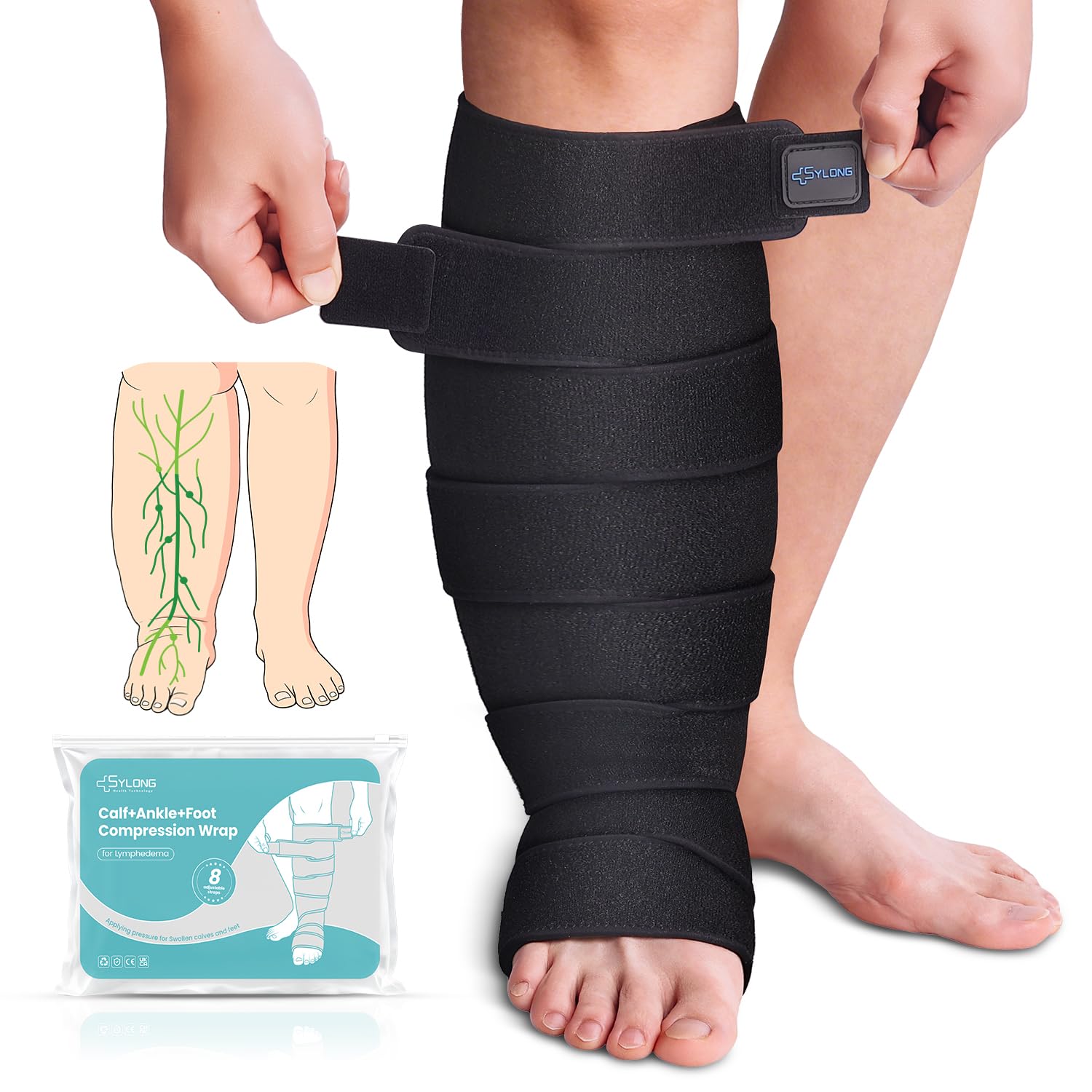 Sylong Swelling Edema Compression Wrap Adjustable Sleeve for Lower Leg Lymphedema

