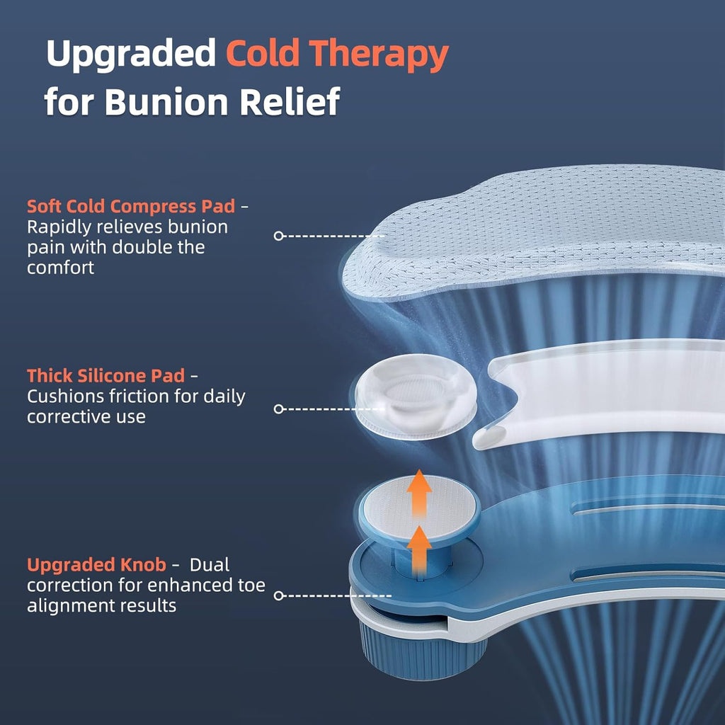 Bunion Corrector for Big Toe Hallux Valgus with Cold Compress Pad and Adjustable Knob

