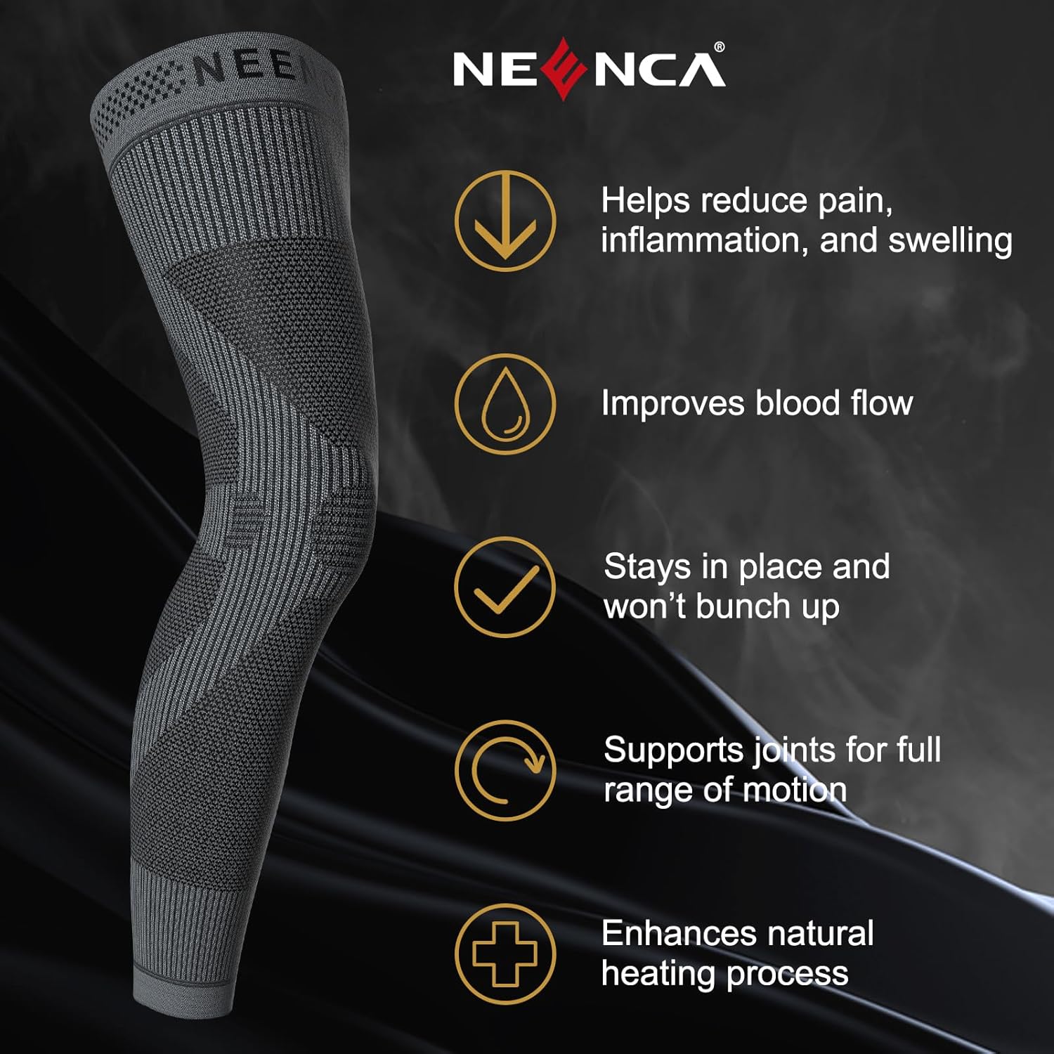 NEENCA Graphene Compression Leg Sleeve for Knee Support, Ultra-Thin Long Sleeve


