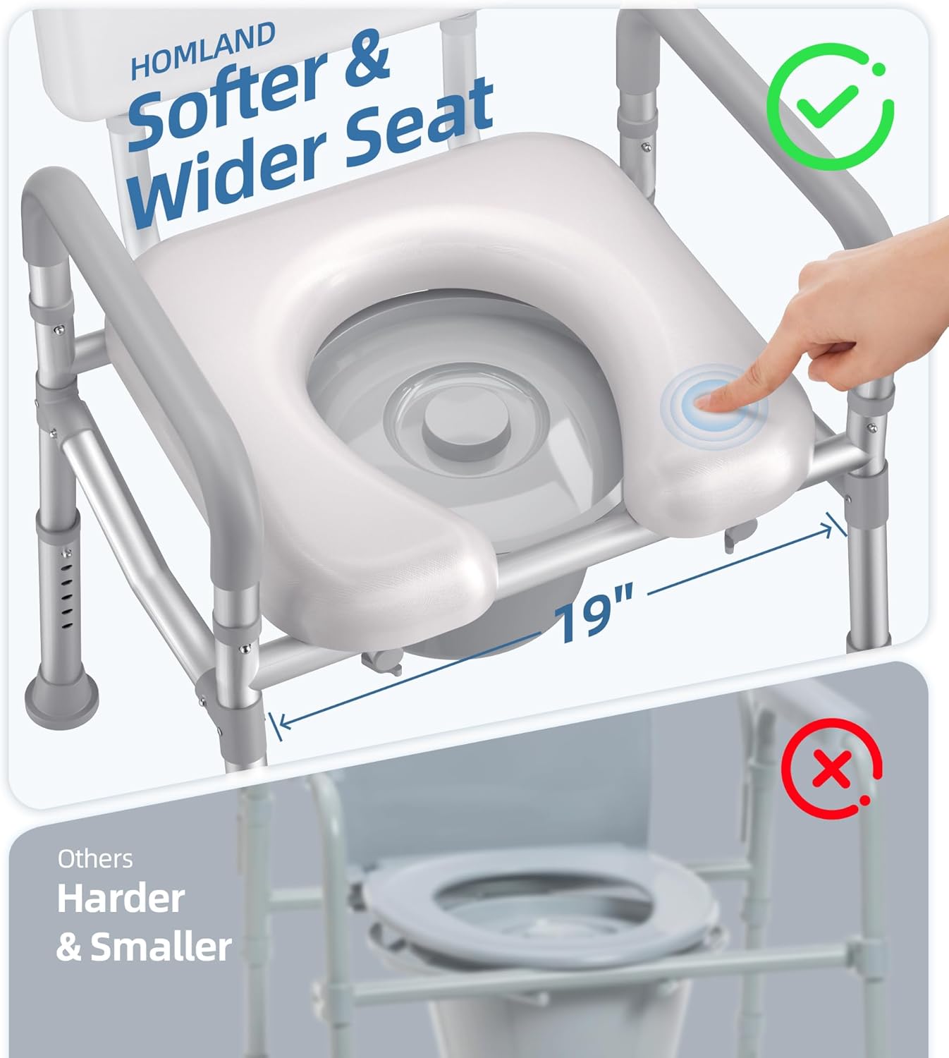 HOMLAND Bedside Commode with Padded Seat Aluminum Portable Toilet, 350 lb Capacity

