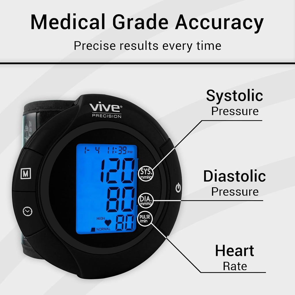 Vive Precision Smart Wrist Blood Pressure Monitor, Digital Cuff for Heart Rate

