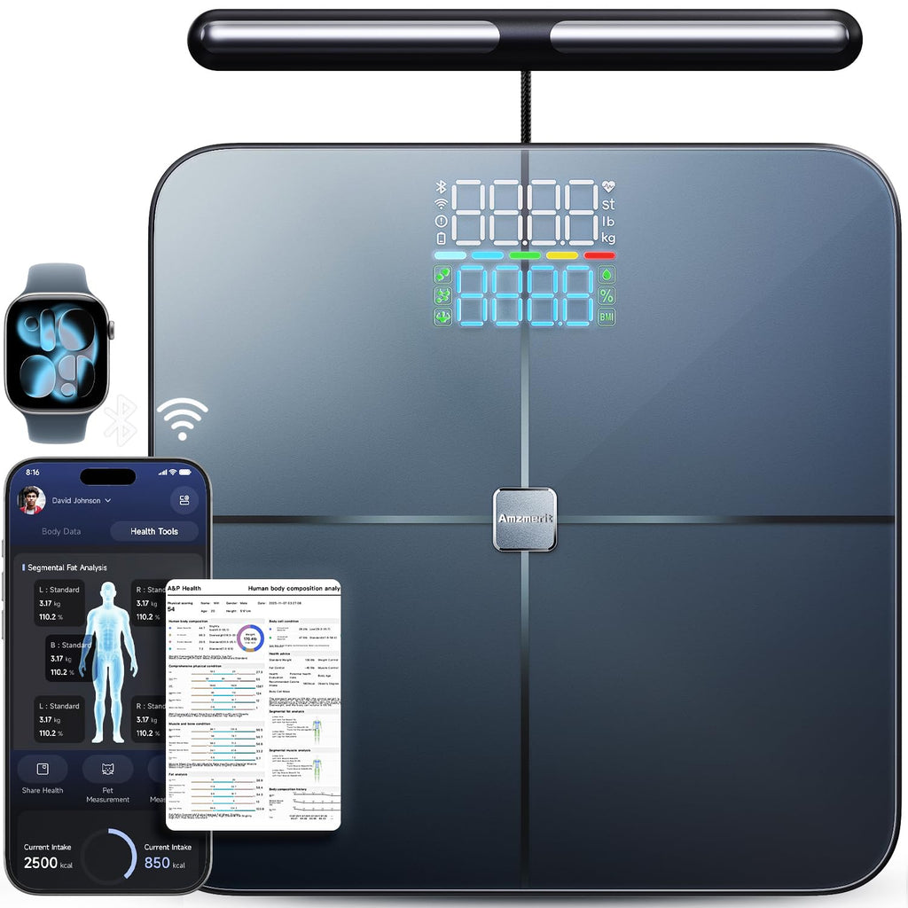 Amzmerit Smart Scale Body Weight 8-Electrode BIA Bluetooth WiFi Rechargeable

