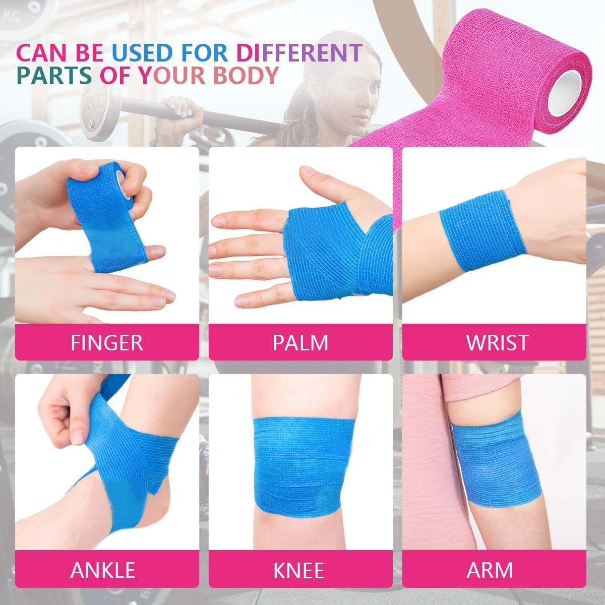 KISEER Elastic Self-Adhesive Cohesive Bandage Wrap Rolls, Breathable 5 Yards

