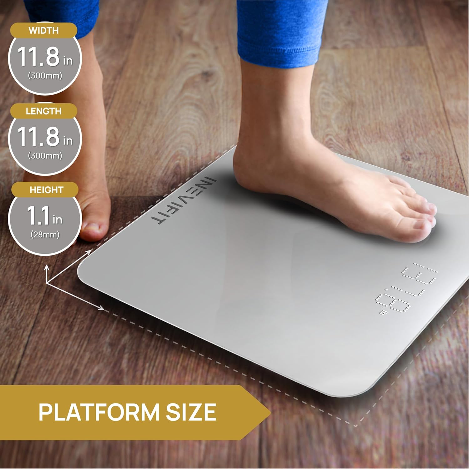 INEVIFIT Digital Bathroom Scale, Tempered Glass Platform, Auto On/Off, 400 lb

