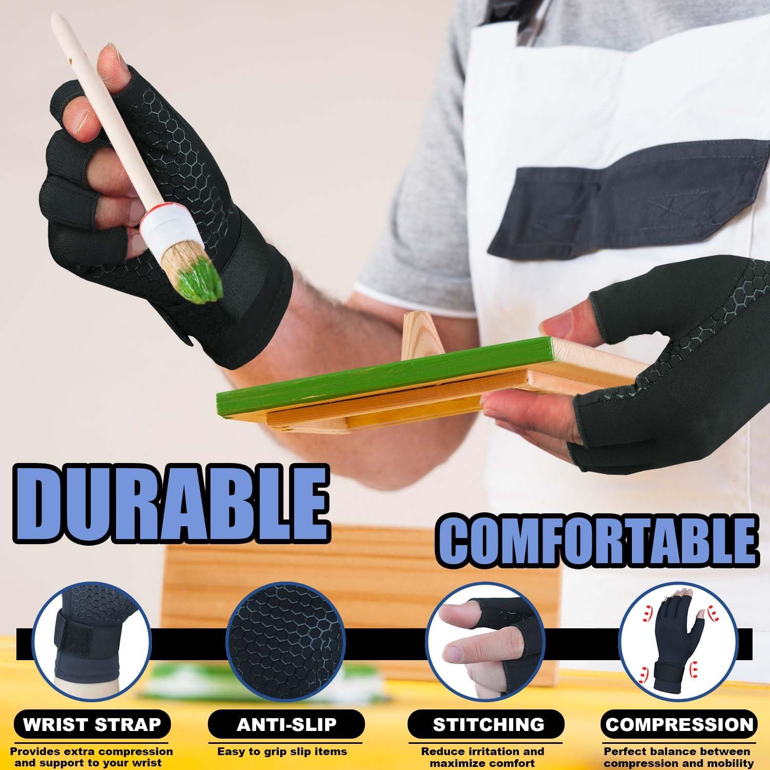 Copper Infused Arthritis Gloves for Men Women, Fingerless Compression Wrist Support

