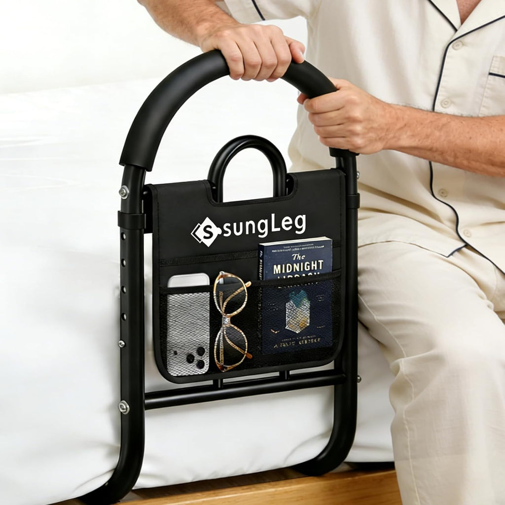 Adjustable Bed Assist Rail for Seniors, Non-Slip Handle, Storage Pocket, 350 lb

