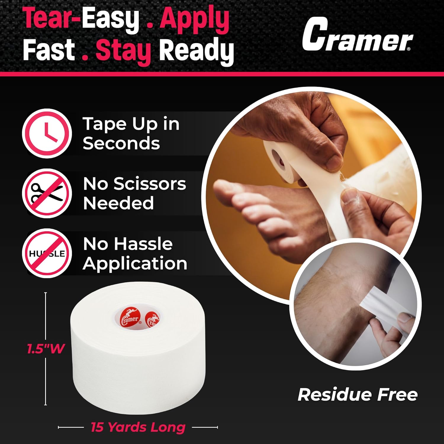 Cramer 950 Premium Athletic Tape, Breathable Cotton, Latex-Free Adhesive, 1.5in x 15yd

