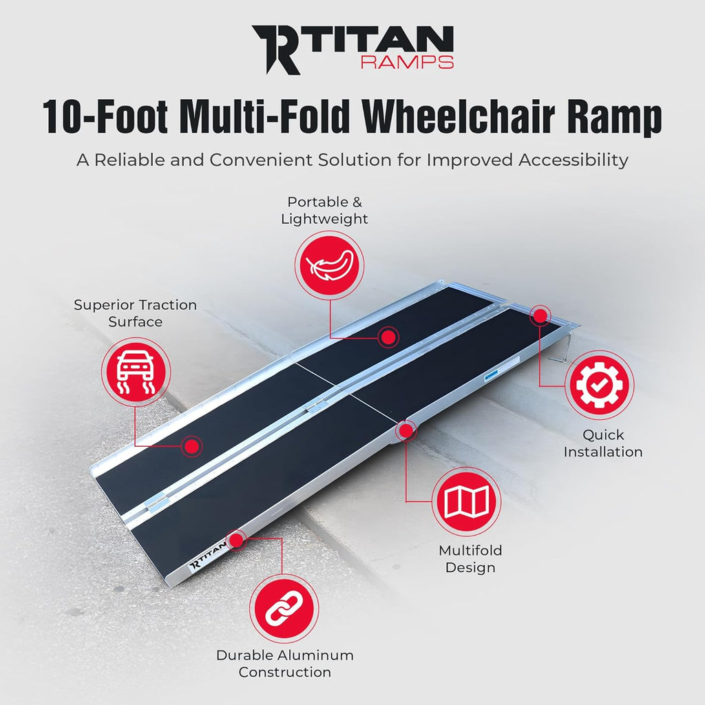 Titan Ramps Multi-Fold Wheelchair Ramp, Folding Aluminum Scooter Ramp

