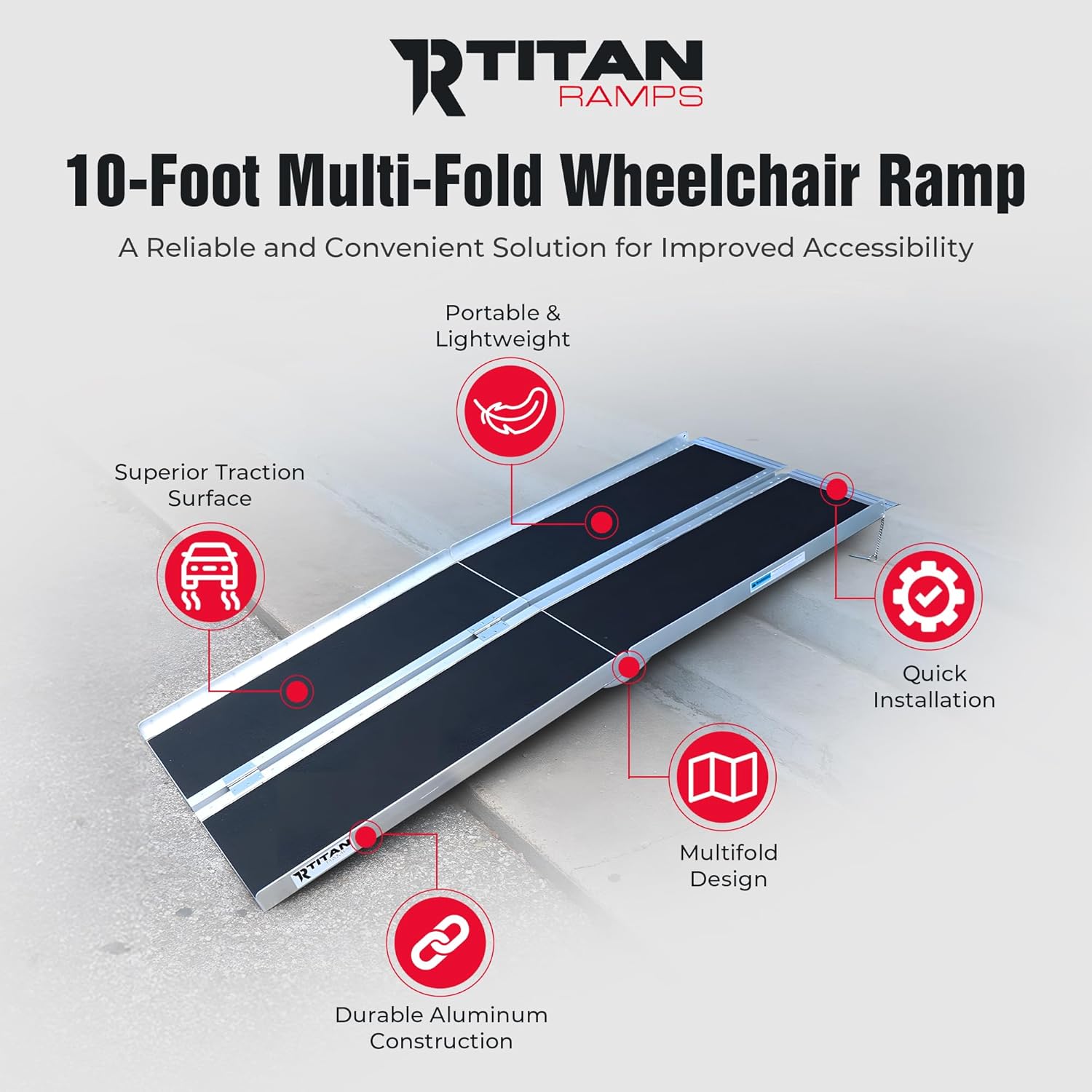 Titan Ramps Multi-Fold Wheelchair Ramp, Folding Aluminum Scooter Ramp

