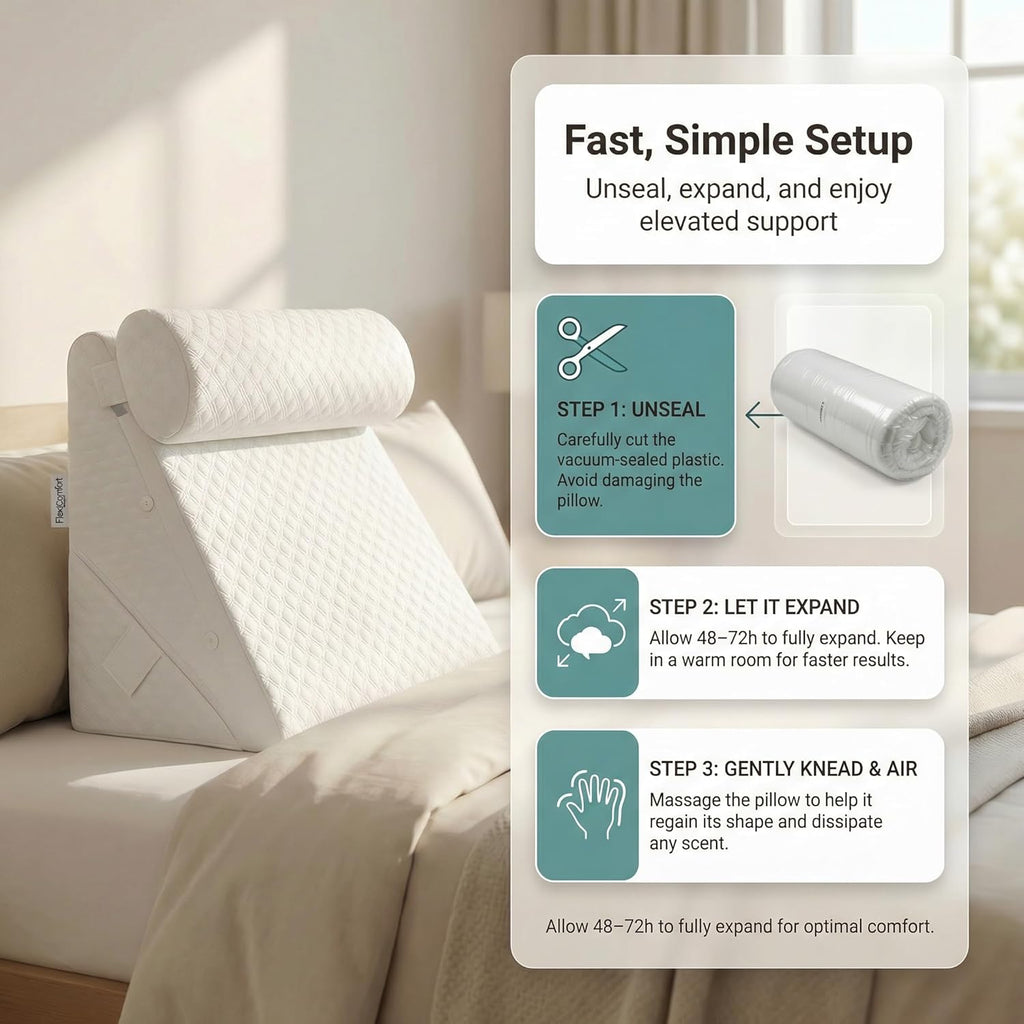 Flexicomfort Wedge Pillow Set for After Surgery, Adjustable Head Support Memory Foam

