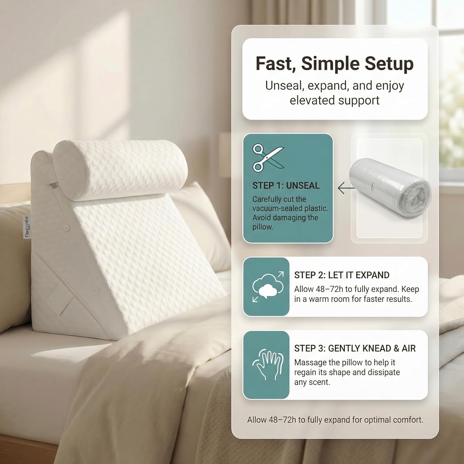 Flexicomfort Wedge Pillow Set for After Surgery, Adjustable Head Support Memory Foam

