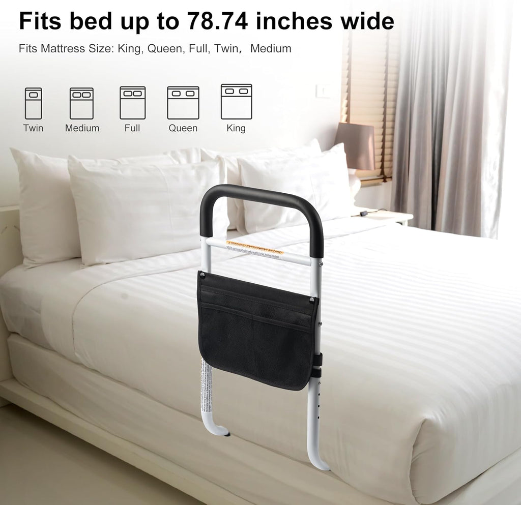 Adjustable Portable Bed Safety Rail for Seniors, Bed Assist Bar with Storage Bag

