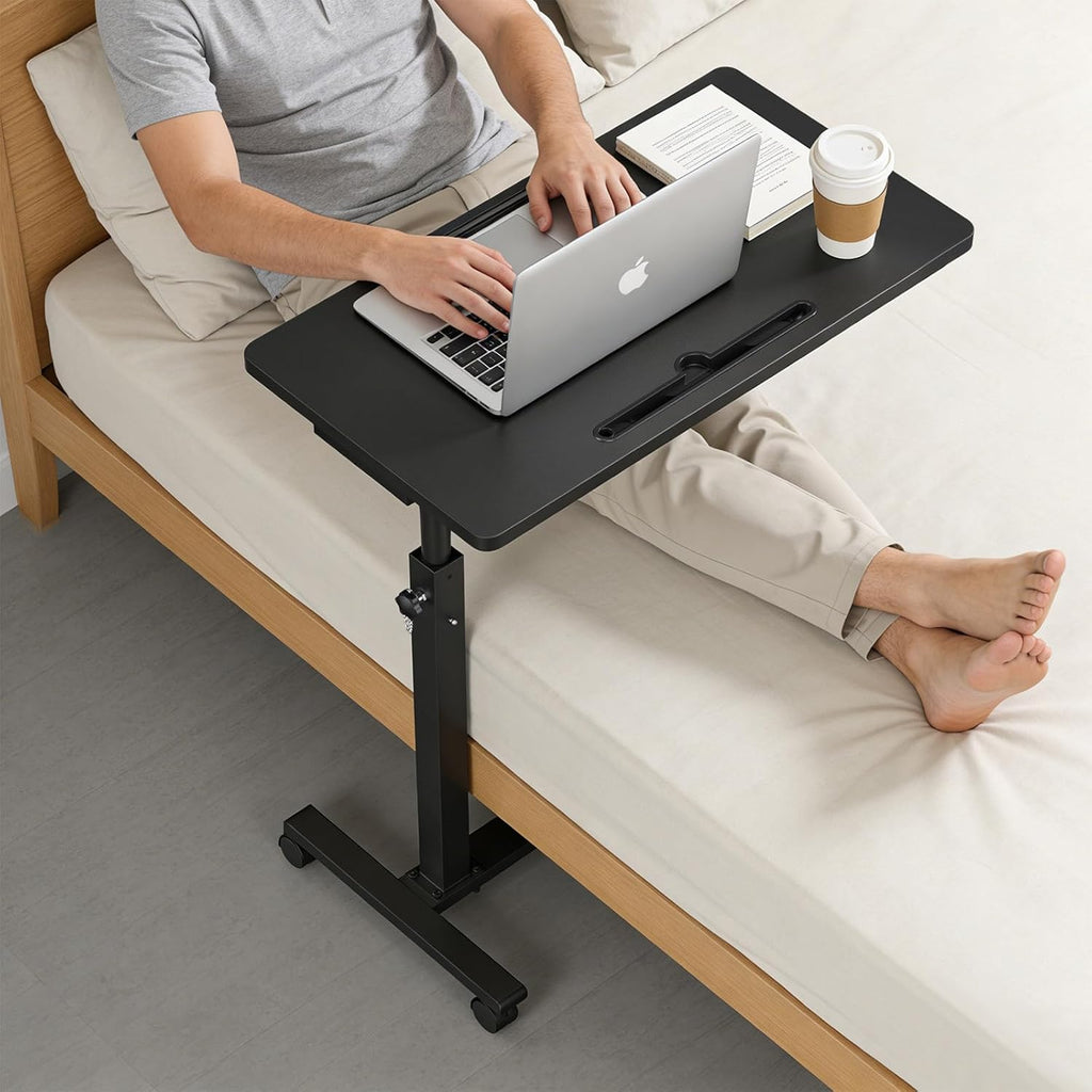 Eocnrhe Adjustable Overbed Bedside Table with Wheels, Rolling Hospital Desk


