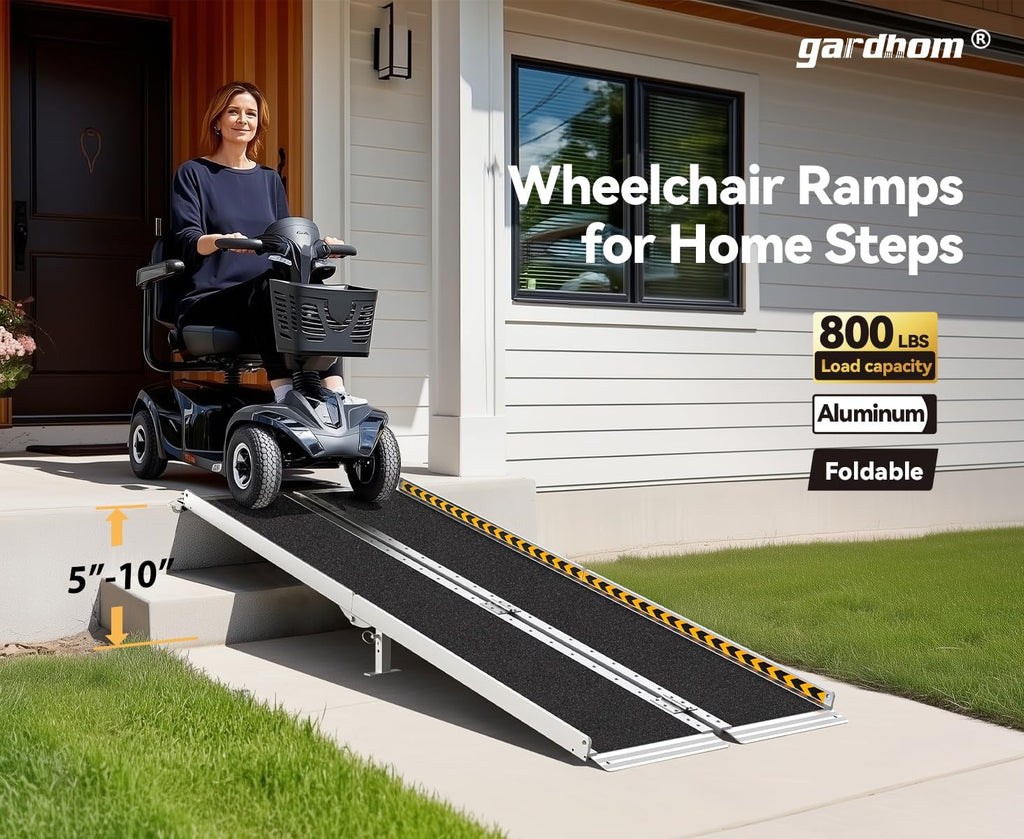 gardhom Wheelchair Ramp Foldable Aluminum Anti-Slip for Home Steps Threshold Doorways

