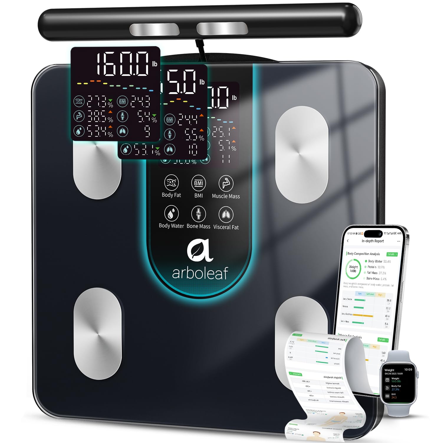 Arboleaf Smart Body Composition Scale, Dual-Frequency BIA, 8-Electrode Bathroom Scale

