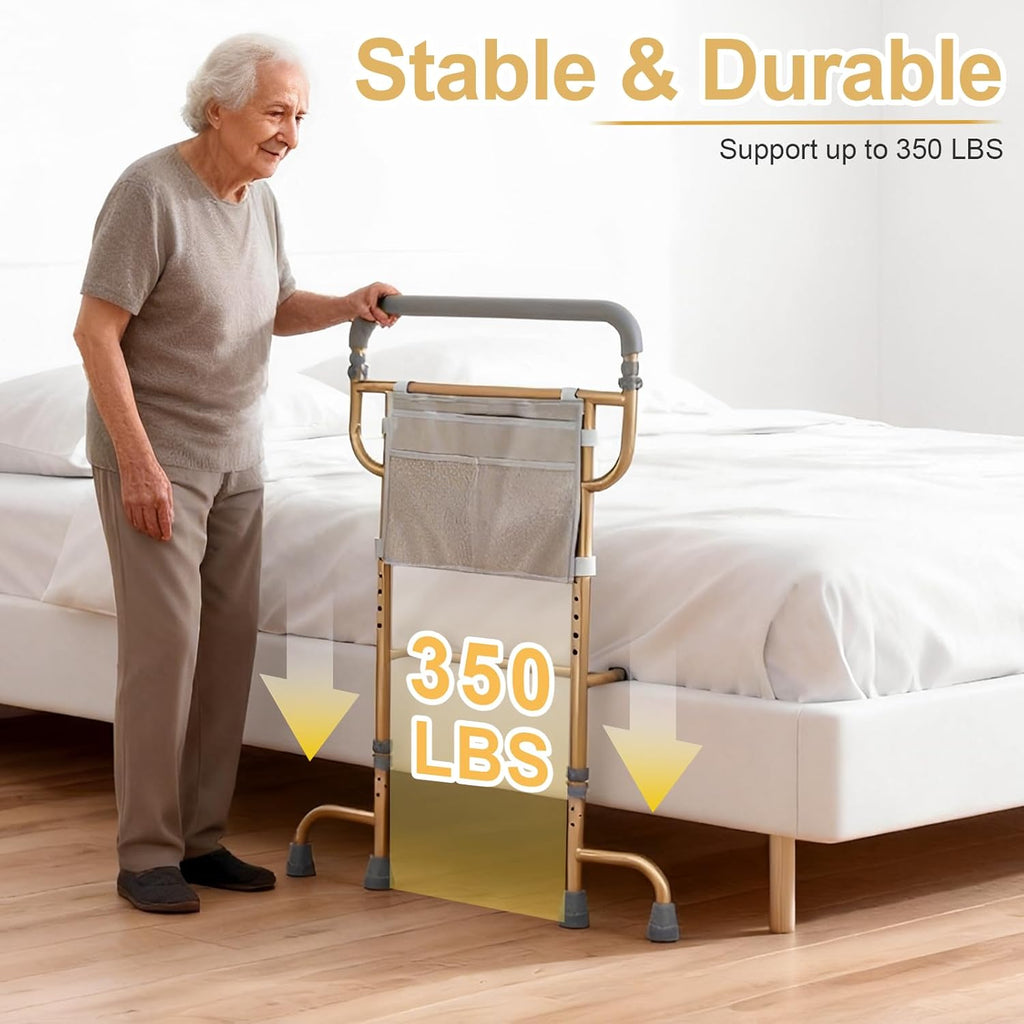 Bed Rails for Seniors with Non-Slip Handle, Storage Pocket, 360° Swivel Feet

