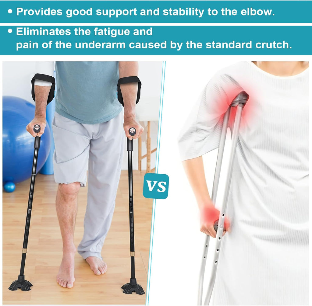 Adjustable Folding Forearm Crutches for Adults with Anti-Slip Quad Base

